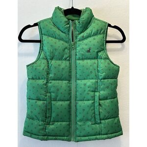 Old Navy Green Heart Puffer Vest Girl's‎ Size Med FullZip Front EUC